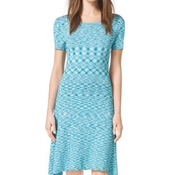 Michael Kors Turquoise Space Dyed Patterned Knit Midi Dress - Picture 1 of 7